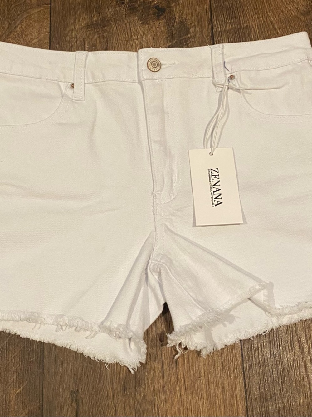 Zenana Outfitters White Frayed Hem Denim Shorts